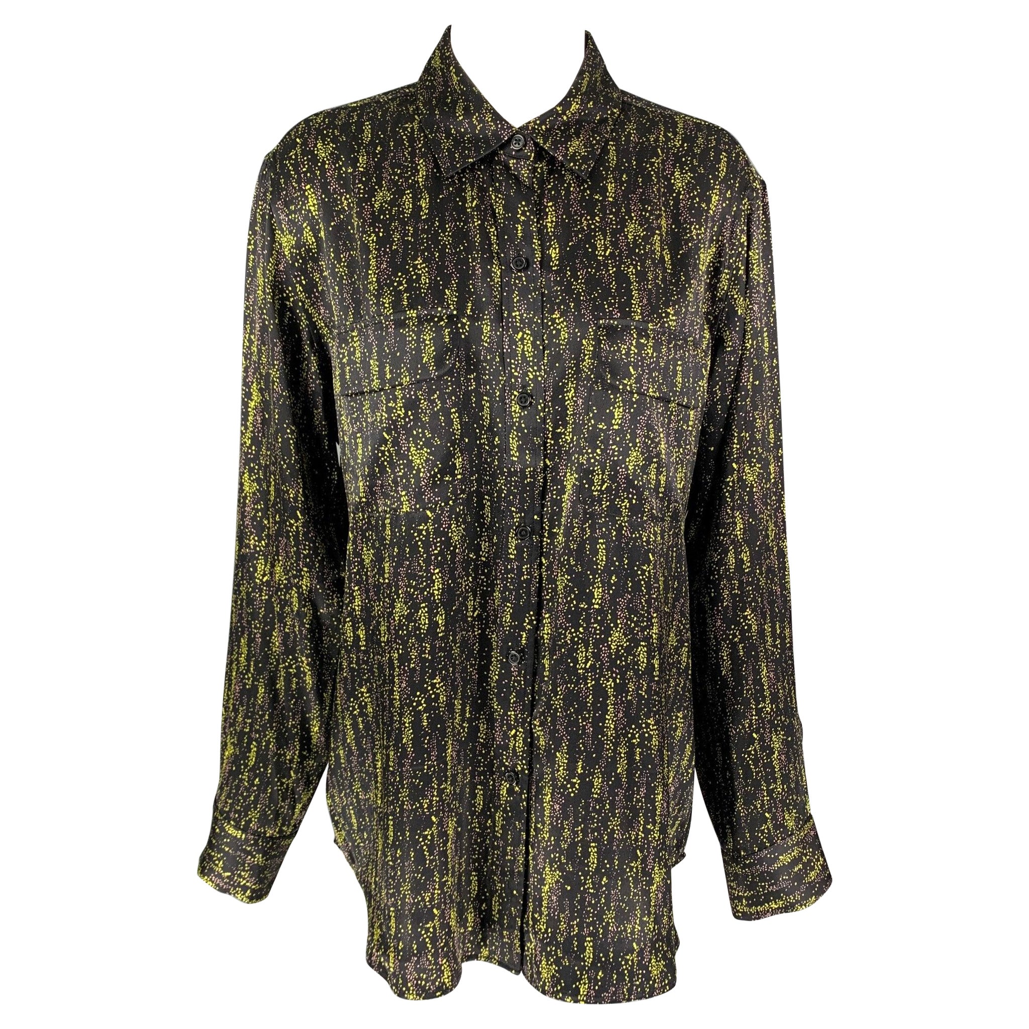 EQUIPMENT FEMME Size L Black Green Print Button Up Shirt For Sale