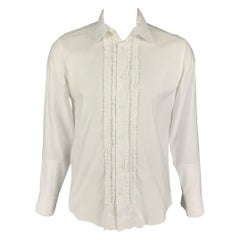 JIL SANDER Size L White Ruffled Cotton Button Up Long Sleeve Shirt
