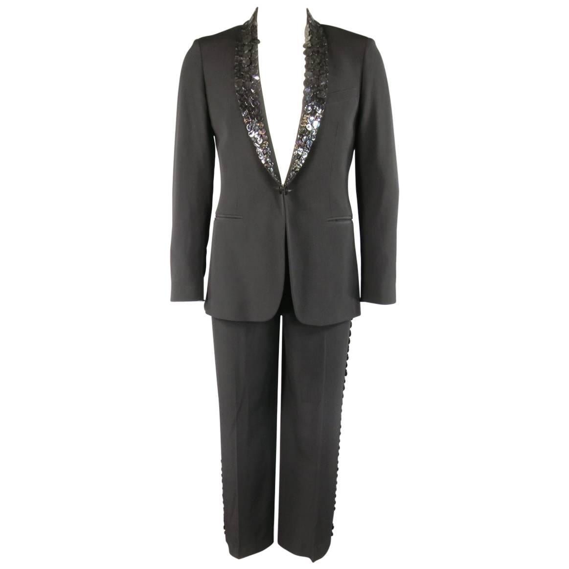 JEAN PAUL GAULTIER 38 Black Button Embellished Shawl Collar Tuxedo Suit