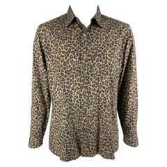 Tom Ford Taille XL Olive Noir Brown Animal Print Silk Long Sleeve Shirt