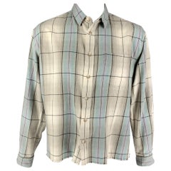 JOHN ELLIOTT Size L Light Gray Teal Plaid Brushed Cotton Long Sleeve Shirt
