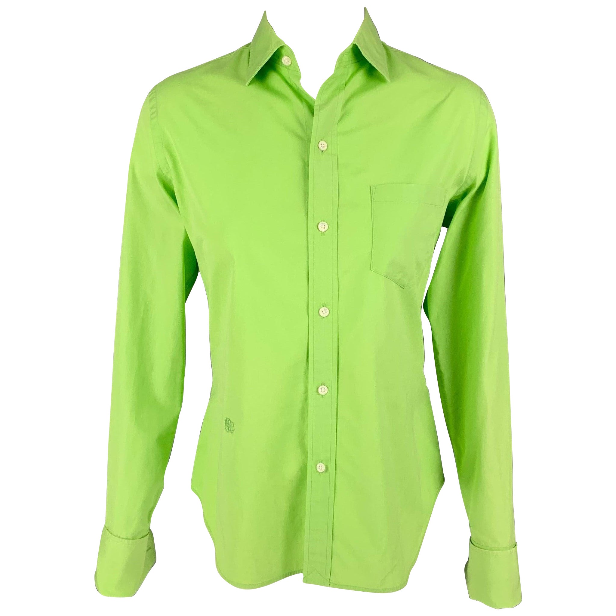 RALPH LAUREN Collection Size 8 Chartreuse Cotton French Cuff Shirt For Sale