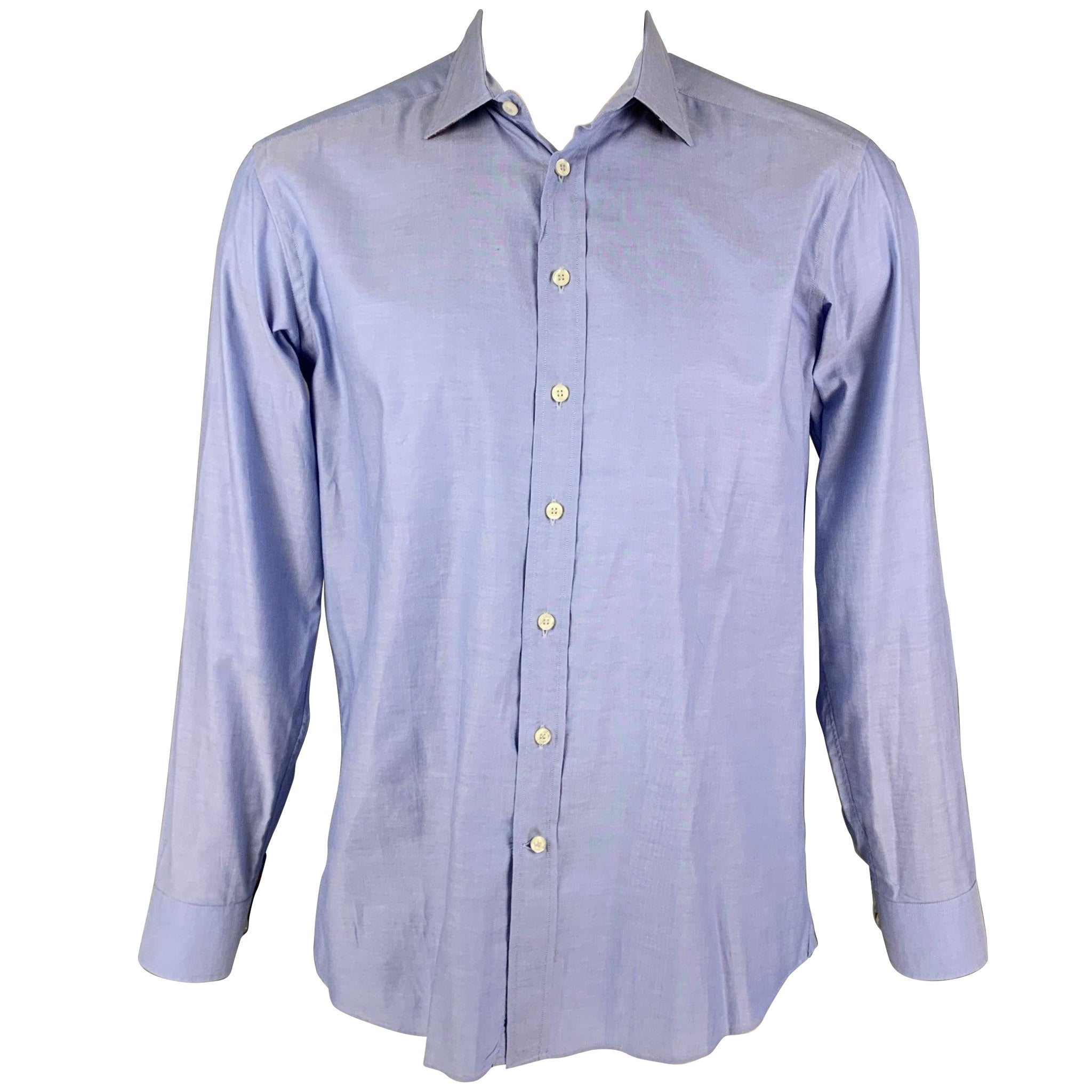 ETRO Size 42 Blue Cotton Button Down Long Sleeve Shirt For Sale