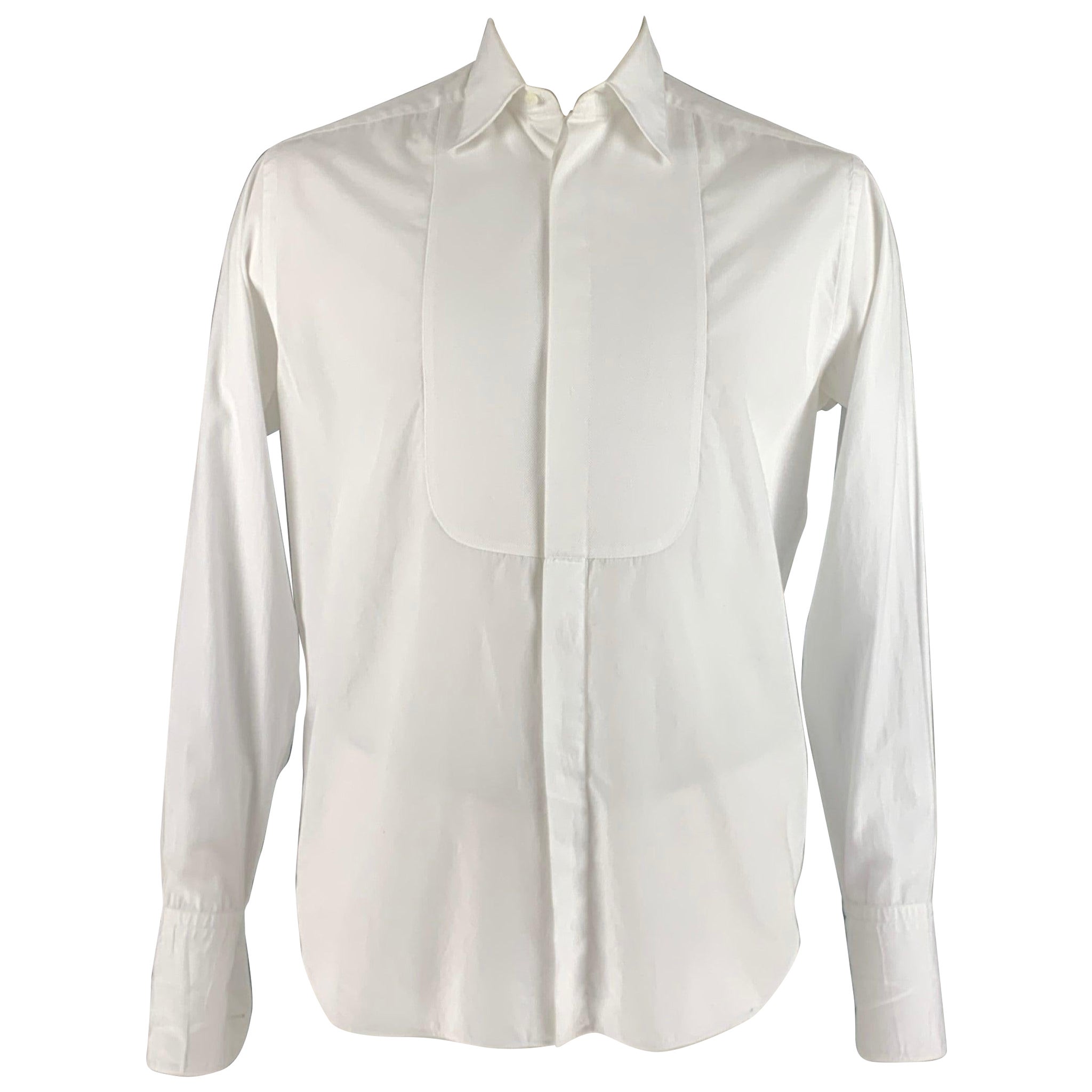 ARMANI COLLEZIONI Size L White Cotton Tuxedo Long Sleeve Shirt For Sale