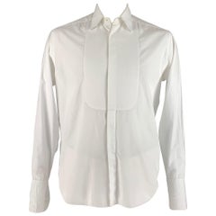 ARMANI COLLEZIONI Langärmeliges Smokinghemd aus weißer Baumwolle, Größe L