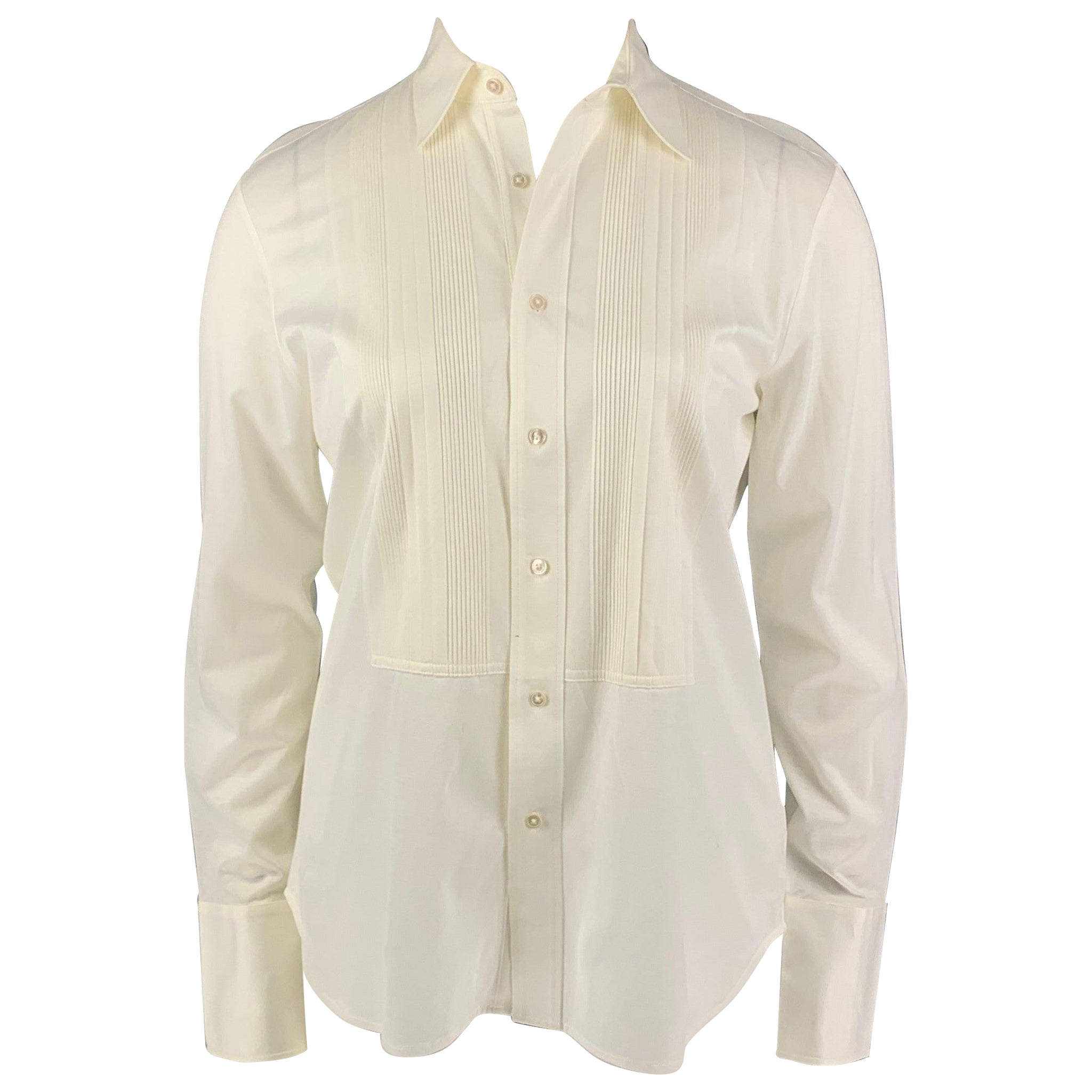 RALPH LAUREN Black Label Size XL White Cotton Tuxedo Shirt For Sale