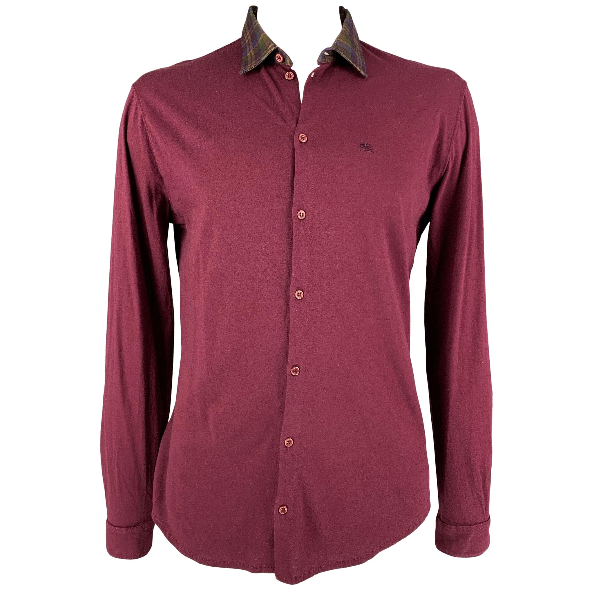 ETRO Size XL Burgundy Cotton Button Up Long Sleeve Shirt For Sale