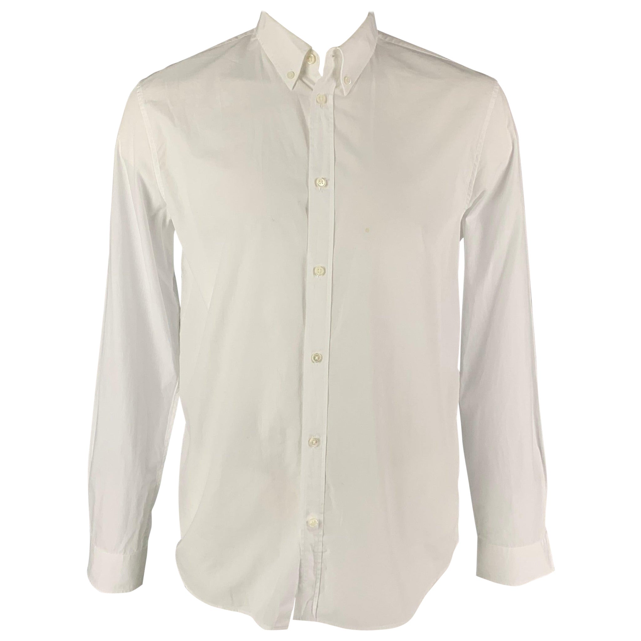 MARC JACOBS Size XL White Cotton Button Down Long Sleeve Shirt For Sale