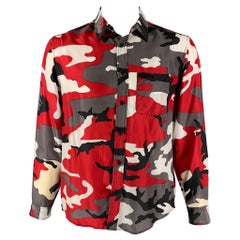 SUPREME SS 19 Collection Size M Red Grey Silk Button Up Long Sleeve Shirt