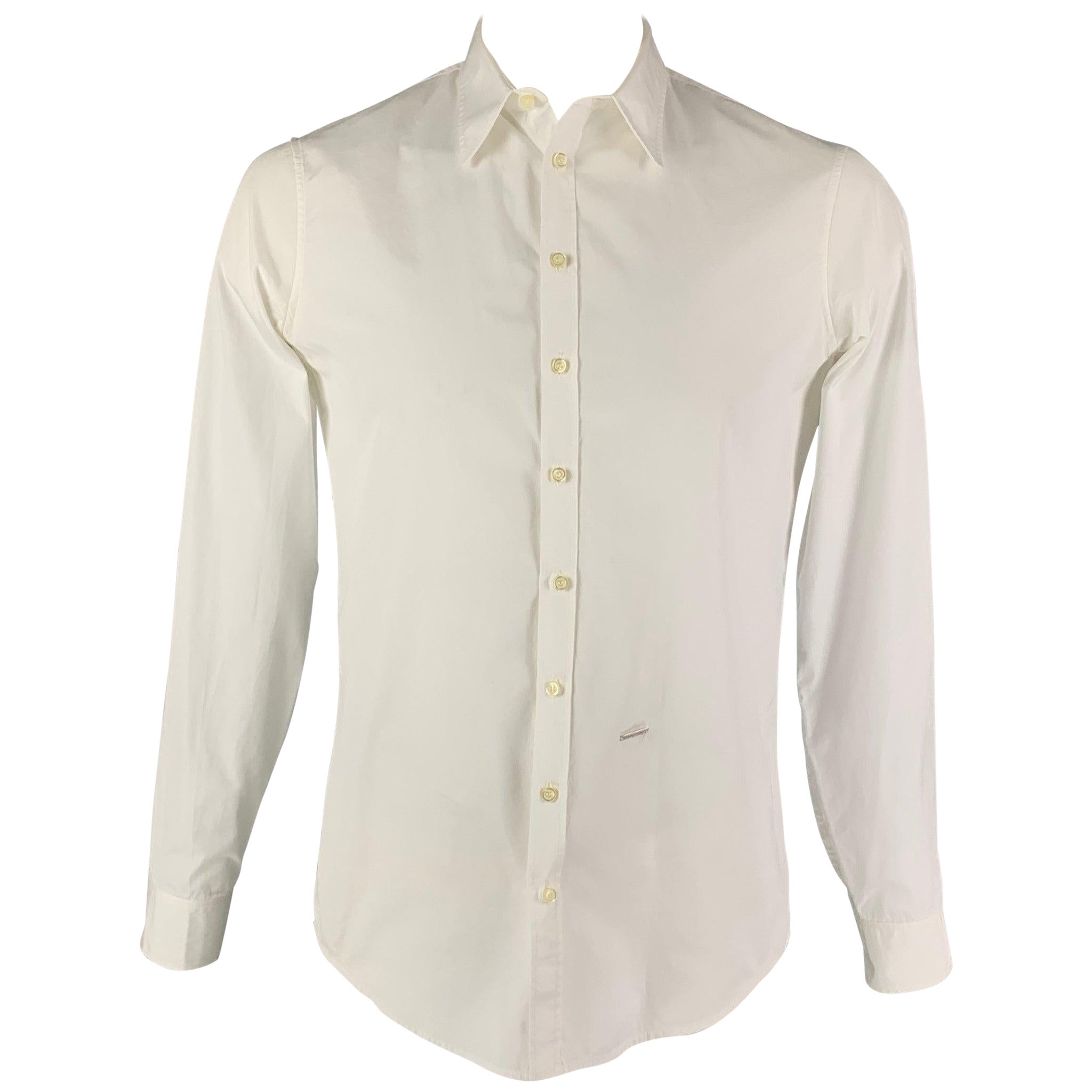 DSQUARED2 Size L White Cotton Button Down Long Sleeve Shirt For Sale