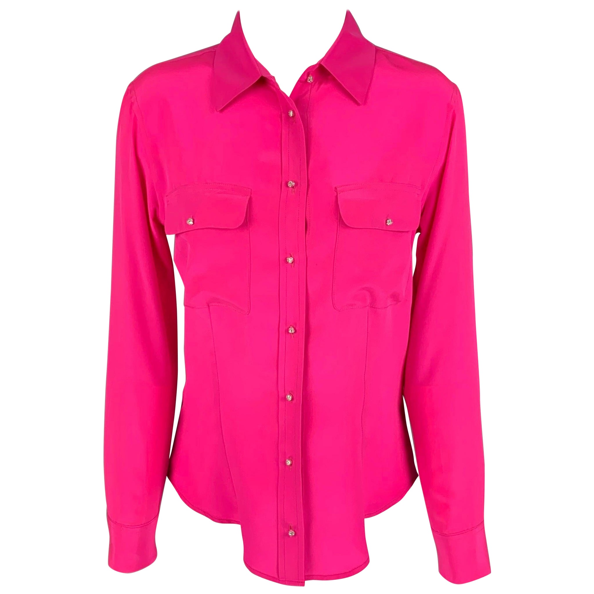 EQUIPMENT Size S Pink Silk Patch Pockets Shirt For Sale