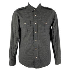 VINCE Size L Black White Checkered Cotton Button Down Long Sleeve Shirt