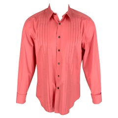 SALVATORE FERRAGAMO Size M Rose Pleated Cotton French Cuff Long Sleeve Shirt