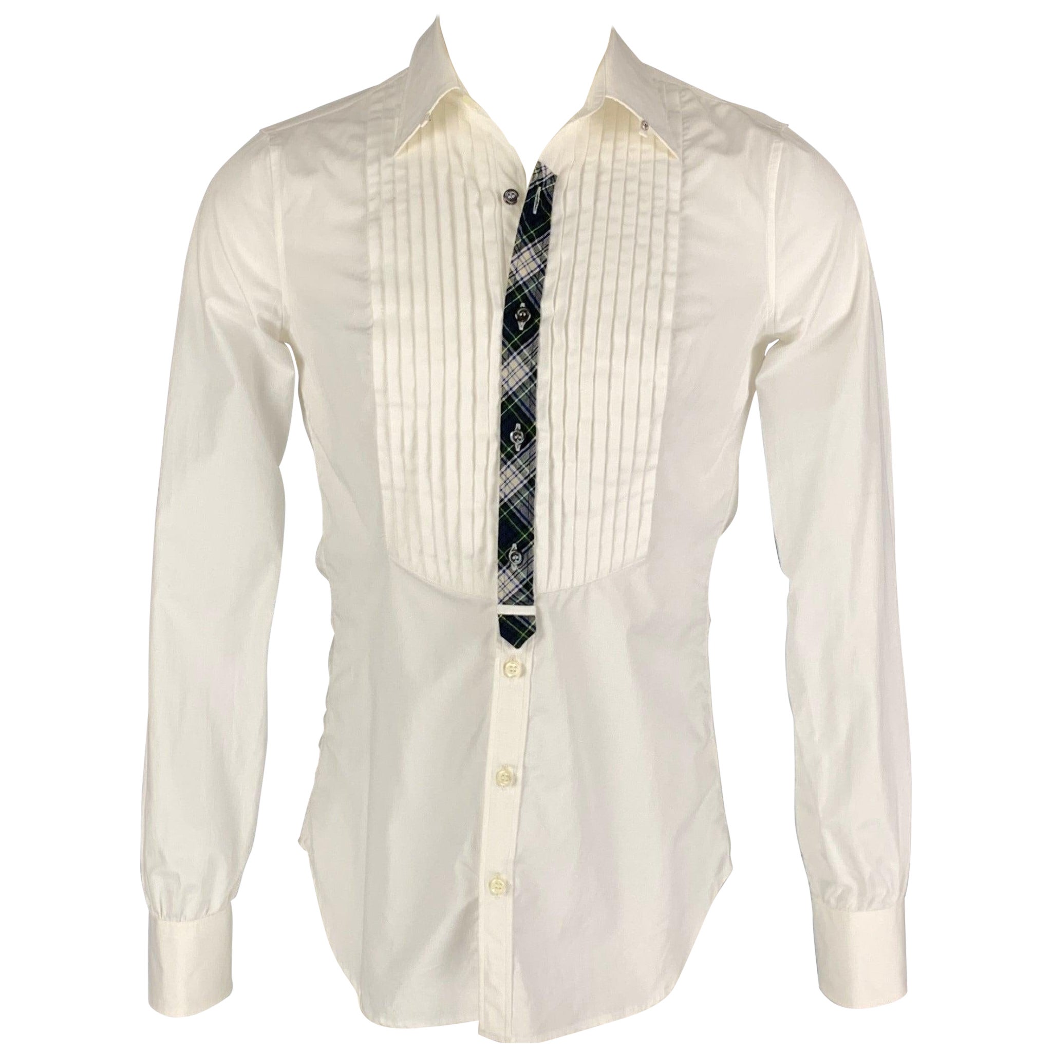DSQUARED2 Size XXS White Cotton Tuxedo Long Sleeve Shirt For Sale