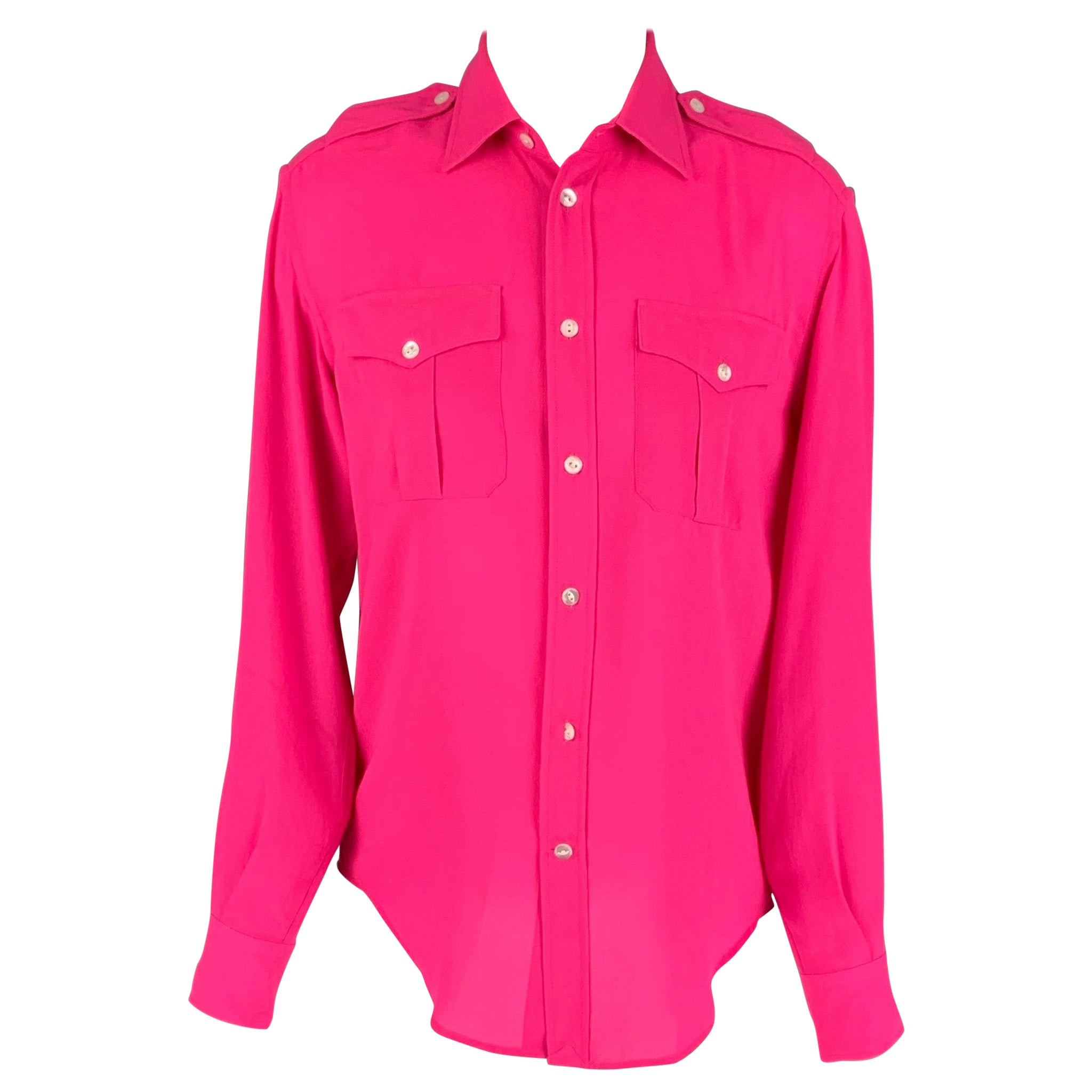 RALPH LAUREN Black Label Size 2 Pink Polyester Button Up Shirt For Sale