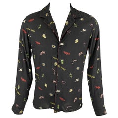 THE KOOPLES Size S Black Multi-Color Graphic Viscose Long Sleeve Shirt