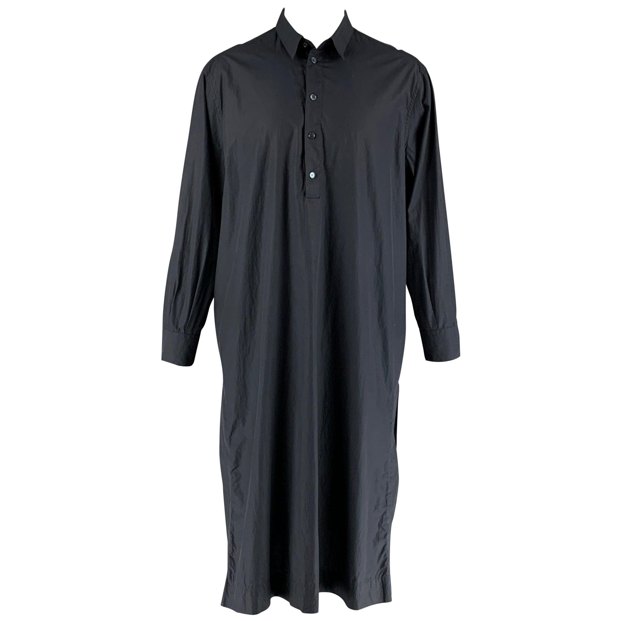 DOLCE & GABBANA Size S Navy Cotton Long Sleeve Caftan-Shirt For Sale