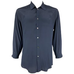 LA PERLA Camisa de manga larga abotonada de seda azul marino talla XXL
