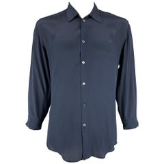 LA PERLA Size XXL Navy Silk Button Up Long Sleeve Shirt