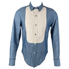 BAND OF OUTSIDERS Size M Blue and White Cotton & Linen Long Sleeve Shirt