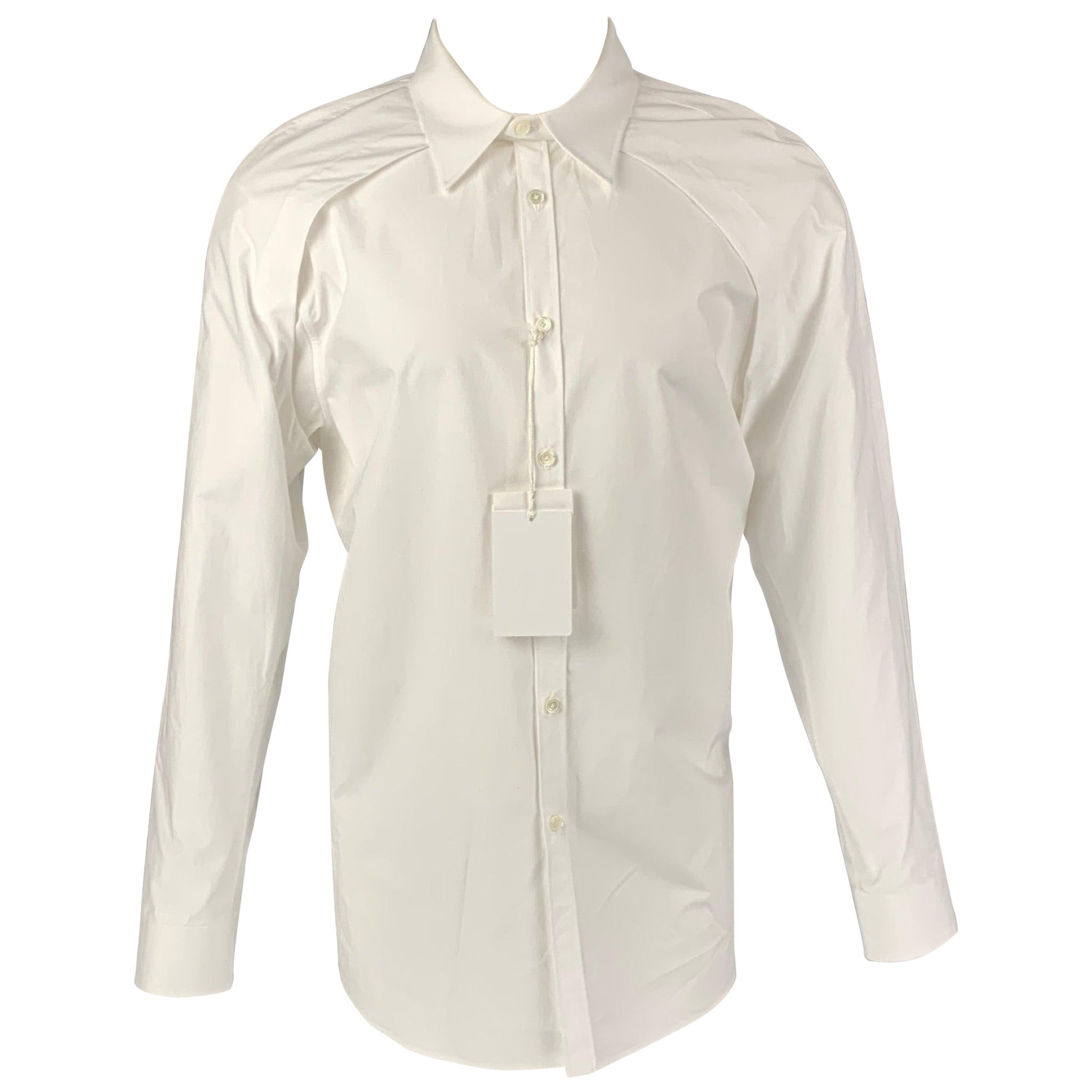 VALENTINO Size M White Solid Cotton Double Layer Long Sleeve Shirt For Sale