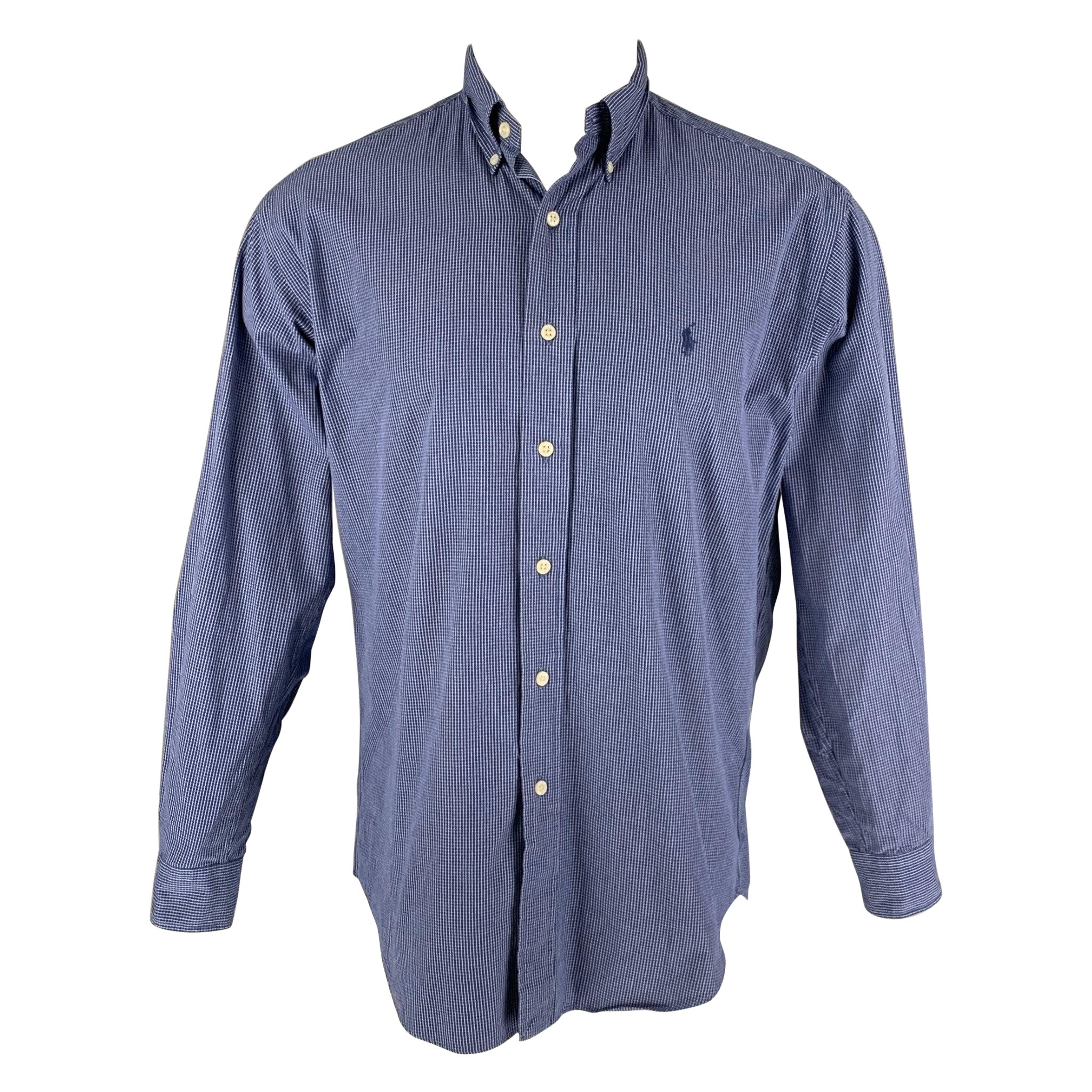 RALPH LAUREN Size S Blue Checkered Cotton Button Up Long Sleeve Shirt For Sale