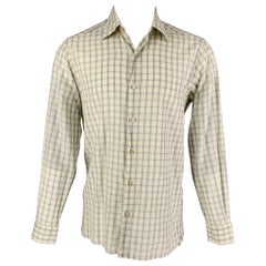 ERMENEGILDO ZEGNA Size M Yellow Blue Plaid Cotton Linen Long Sleeve Shirt
