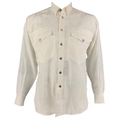 Vintage GIANNI VERSACE Vintage Langarmhemd aus weißer Baumwolle mit Patch-Taschen, Größe XS