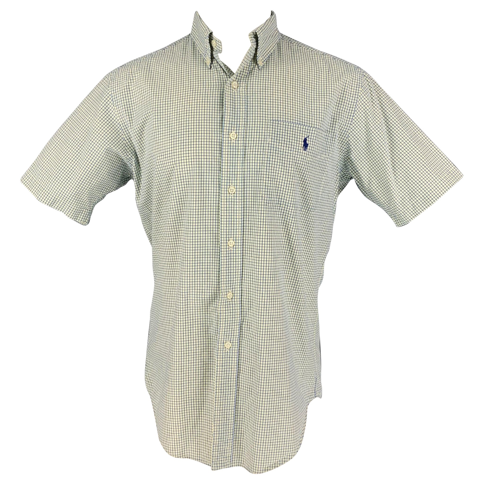 RALPH LAUREN Size S Lime Green Blue Checkered Cotton Button Up Long Sleeve Shirt For Sale