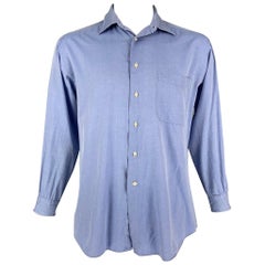 ERMENEGILDO ZEGNA Size L Blue Cotton Button Up Long Sleeve Shirt