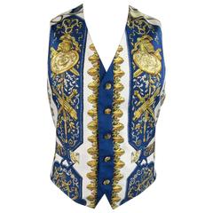 Vintage HERMES 42 Blue White & Gold Ludovicus Magnus Louis XIV Silk Vest