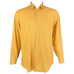 ERMENEGILDO ZEGNA Soft Size L Yellow Nailhead Cotton Button Up Long Sleeve Shirt