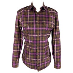 GUCCI Größe XS Lila Brown Plaid Button Up Langarmhemd