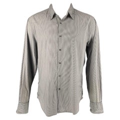 JOHN VARVATOS Size M Black White Stripe Cotton Button Up Long Sleeve Shirt