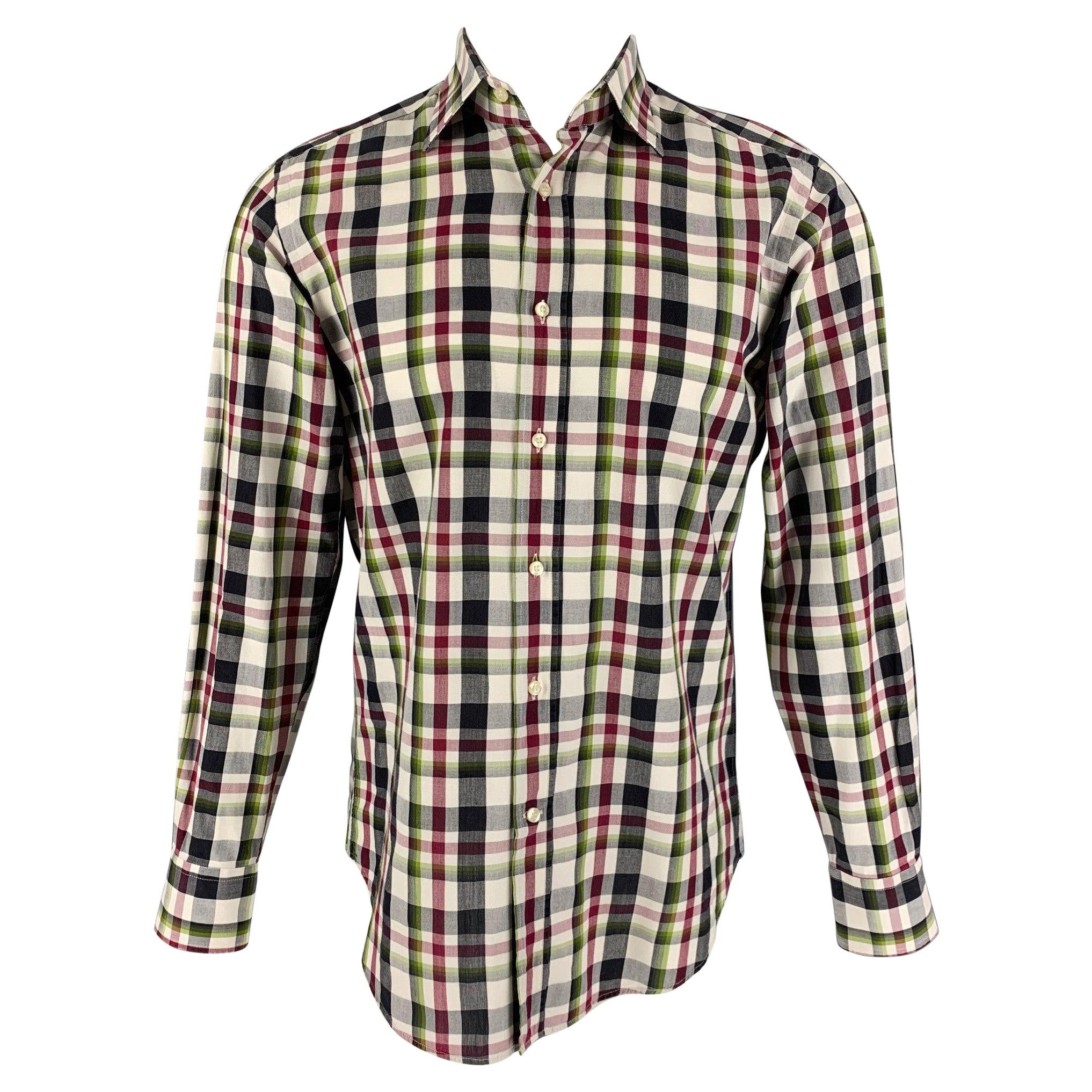 ETRO Size S Multi-Color Plaid Cotton Button Up Long Sleeve Shirt For Sale