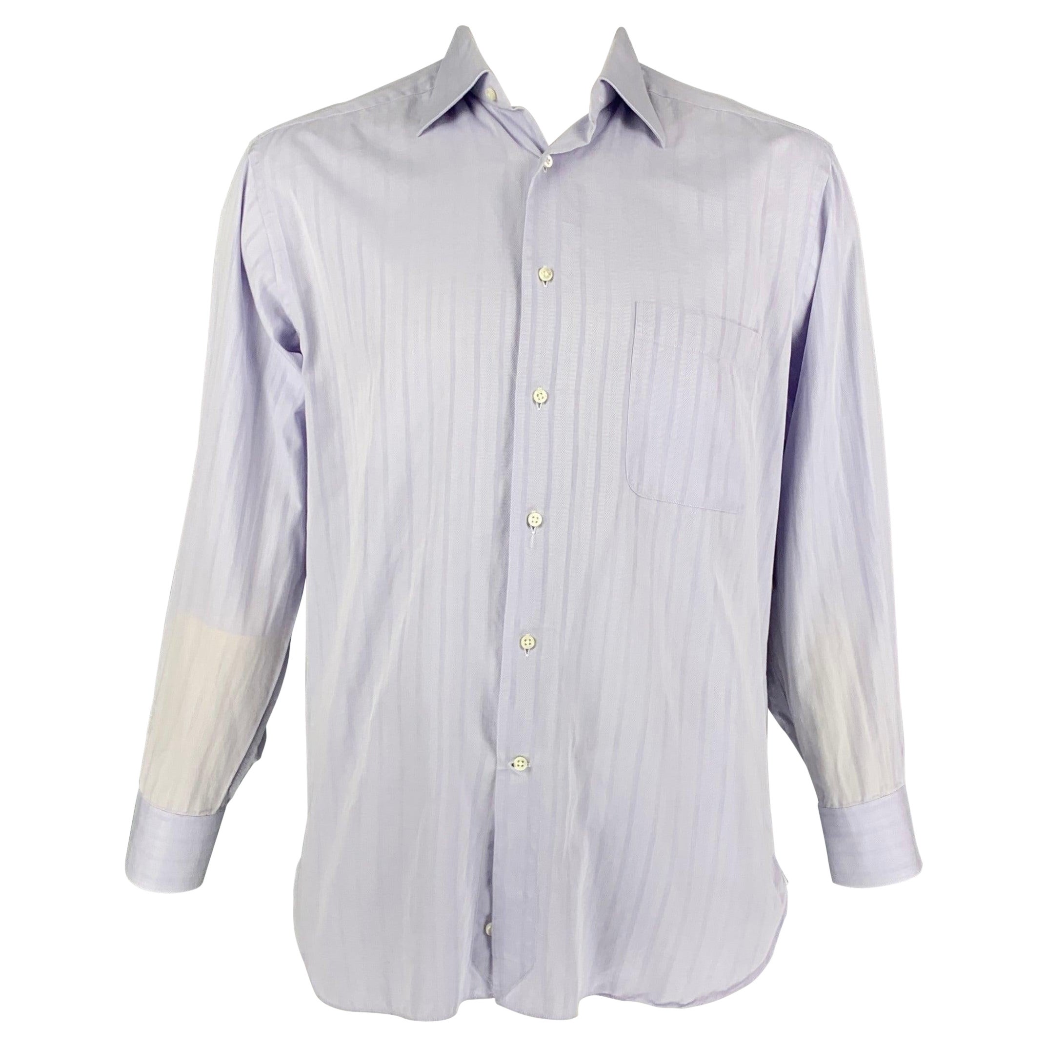 ERMENEGILDO ZEGNA - Chemise à manches longues boutonnée en coton lavande et violette, taille L en vente