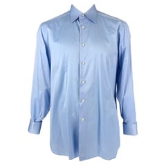 BRIONI Size L Light Blue Solid Cotton French Cuff Long Sleeve Shirt