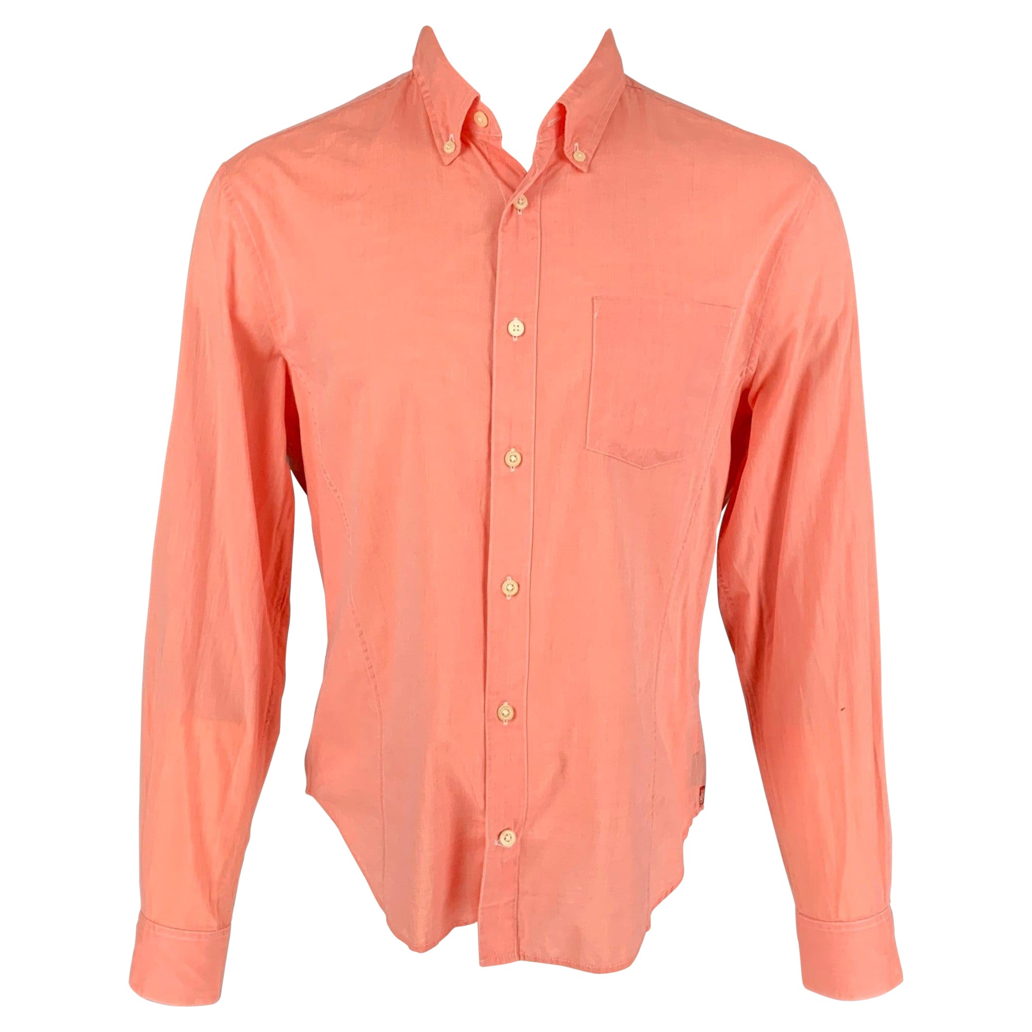 JOHN VARVATOS Size M Salmon Button Up Long Sleeve Shirt For Sale
