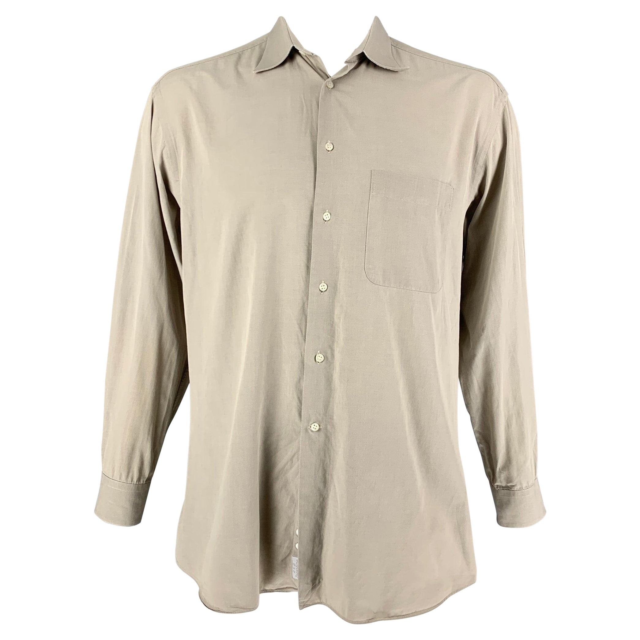 ERMENEGILDO ZEGNA Size L Beige Cotton Button Up Long Sleeve Shirt For Sale
