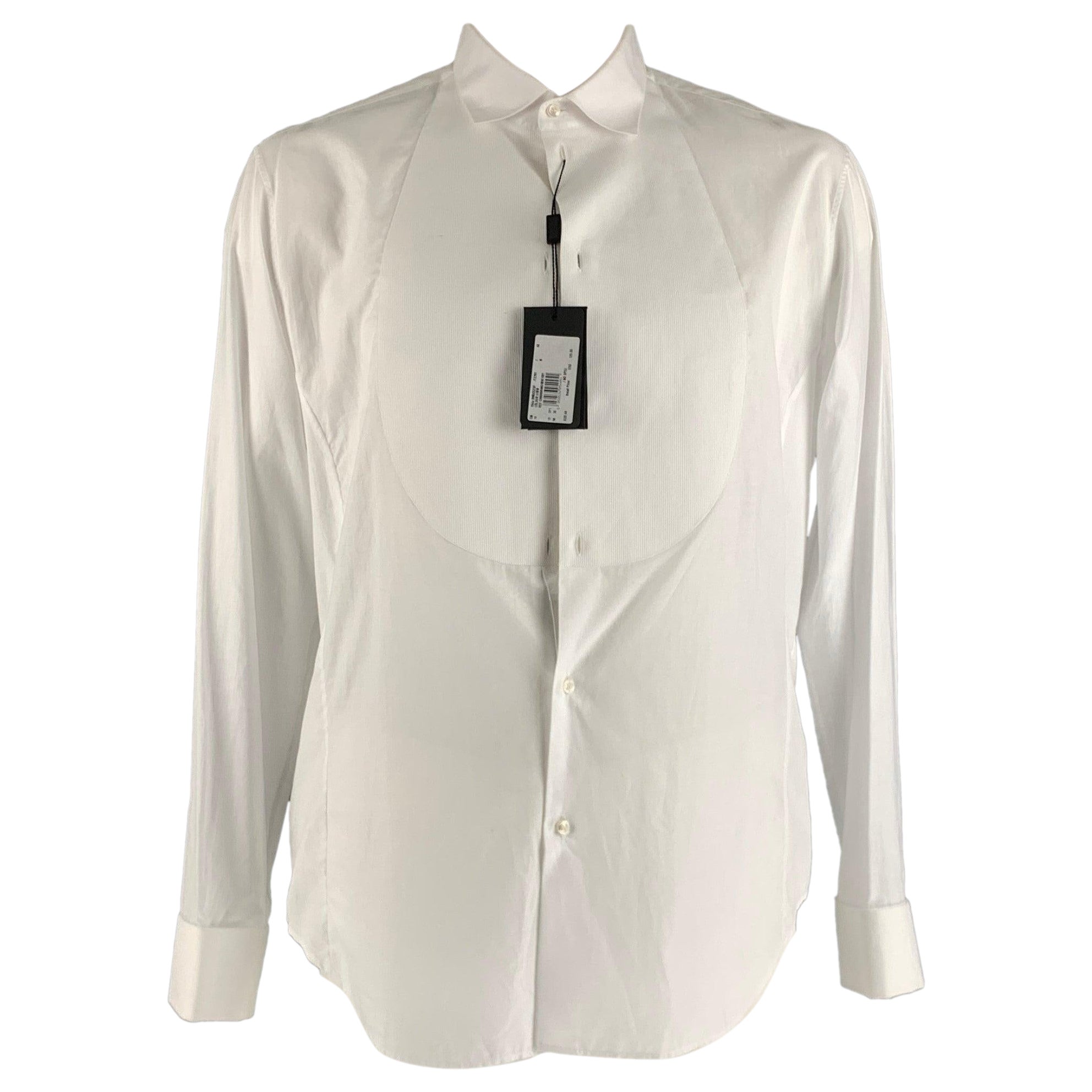 GIORGIO ARMANI Size XL White Cotton Tuxedo Long Sleeve Shirt For Sale