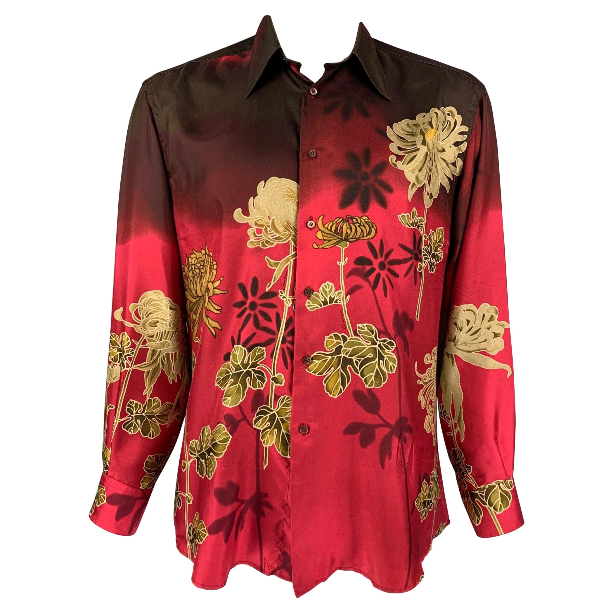 Vintage GUCCI by Tom Ford 2001 Size XL Floral Silk Button Up Long Sleeve Shirt For Sale