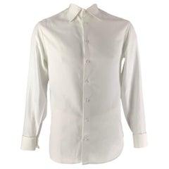 ARMANI COLLEzioni - Chemise à manches longues en coton à rayures blanches avec manches bouffantes, taille L
