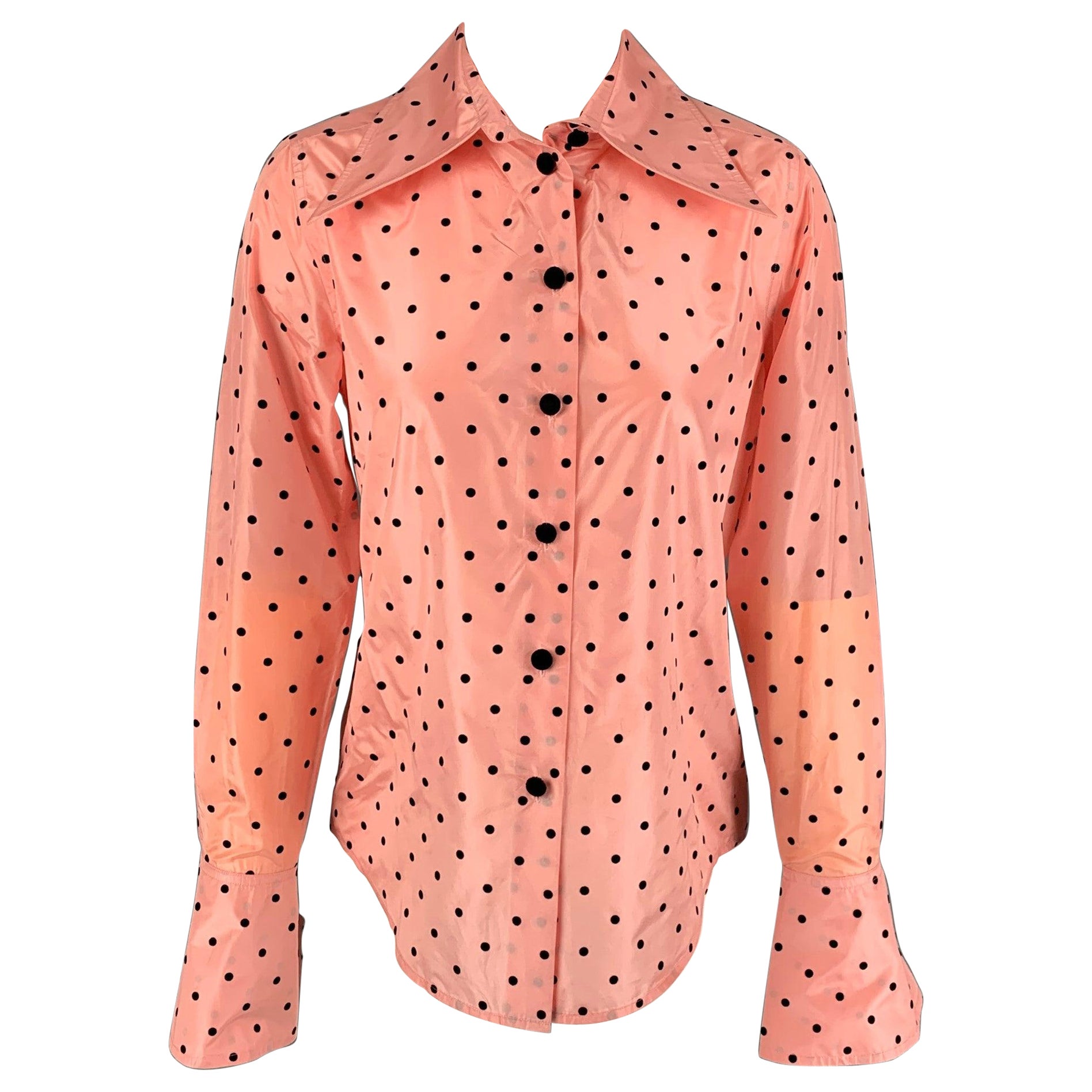 MARC JACOBS Size 0 Pink Black Silk Polka Dot Buttoned Shirt