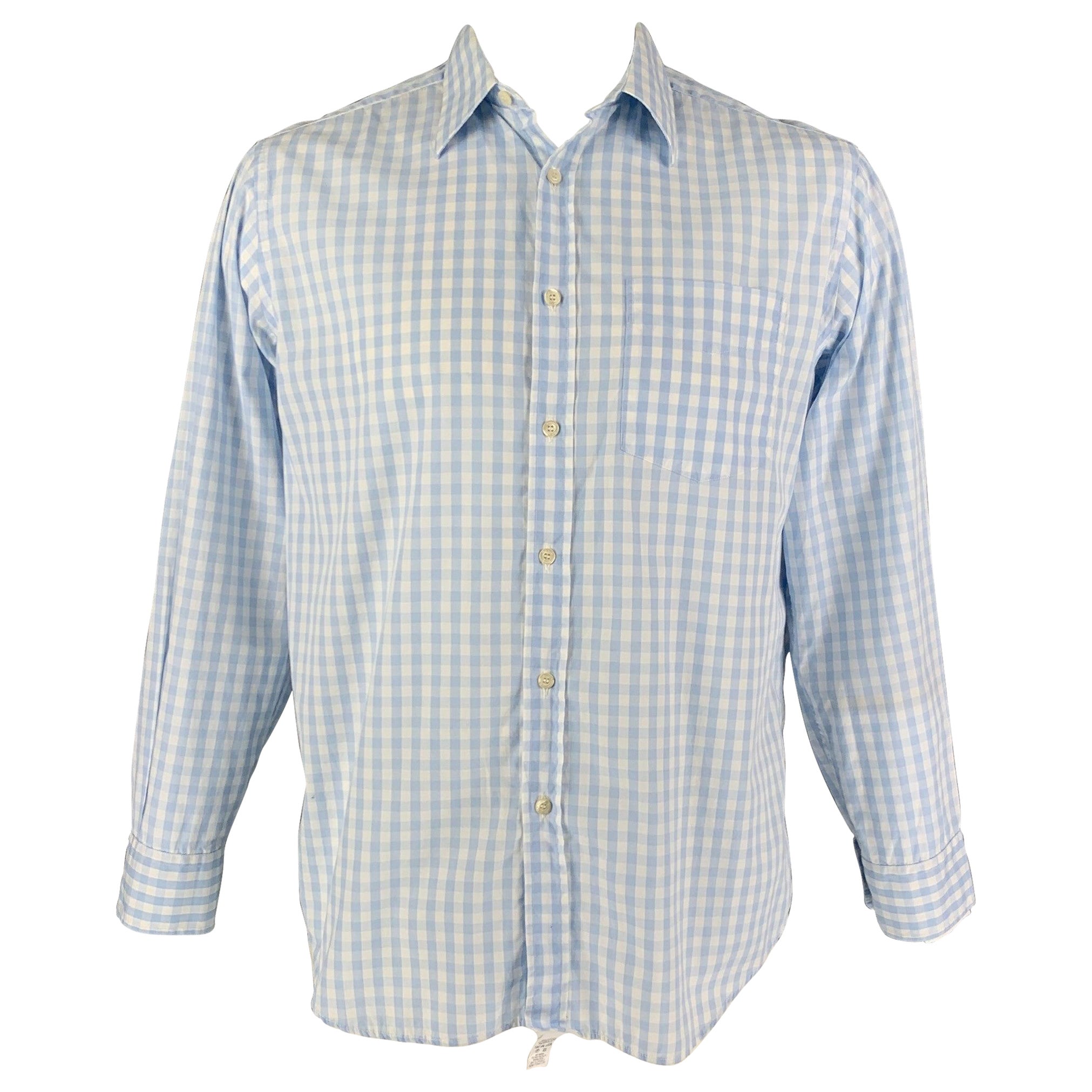 PAUL SMITH Size L Light Blue White Gingham Cotton Long Sleeve Shirt For Sale