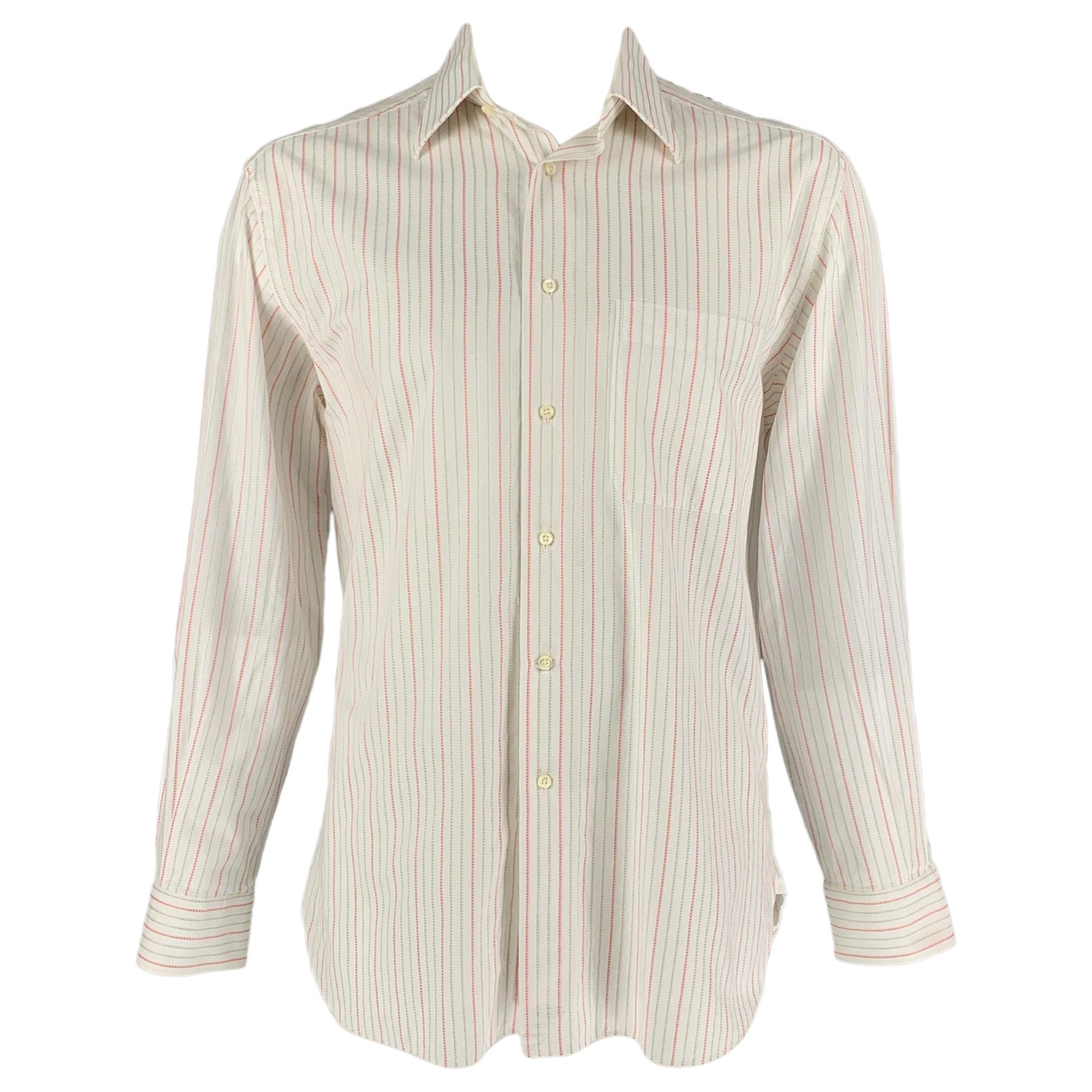 ERMENEGILDO ZEGNA Size L White Orange Stripe Cotton Long Sleeve Shirt For Sale