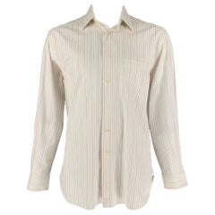 ERMENEGILDO ZEGNA Size L White Orange Stripe Cotton Long Sleeve Shirt