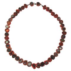 1960s Line Vautrin Rare Red Talosel Resin Mirror Necklace 1