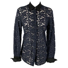 3.1 PHILLIP LIM Navy Lace Hidden Placket Size 4 Black Viscose Blend Shirt