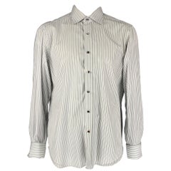 ISAIA Size L Stripe White &  Black Cotton French Cuff  Long Sleeve Shirt
