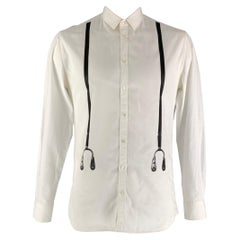 NEIL BARRETT Size L White Black Print Cotton Button Up Long Sleeve Shirt